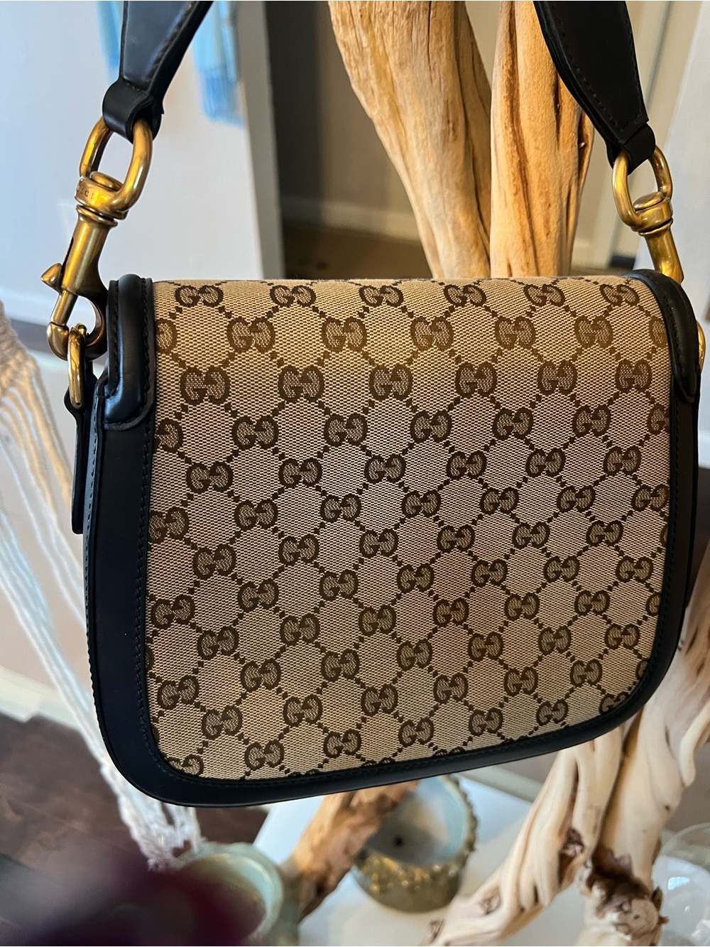 Gucci Beige Brown GG Canvas Crossbody with Green-Red Web Strap - Picture 6 of 7